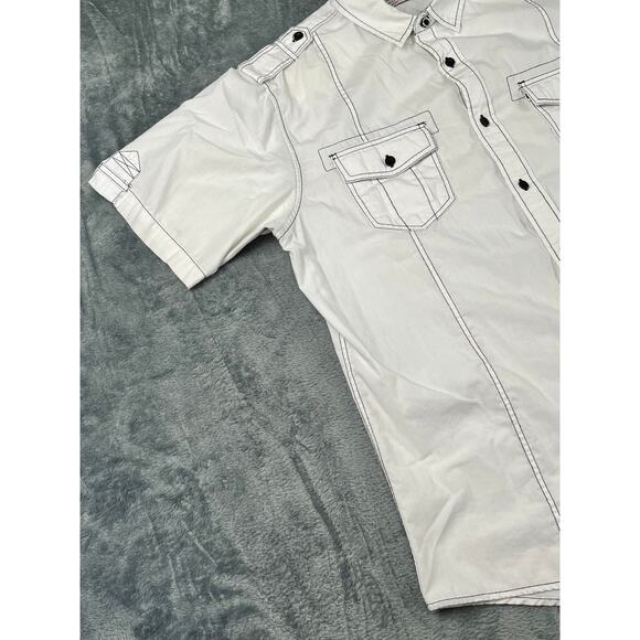Men’s Sovereign Code short sleeve button shirt size M white contrast stitching - Picture 3 of 8